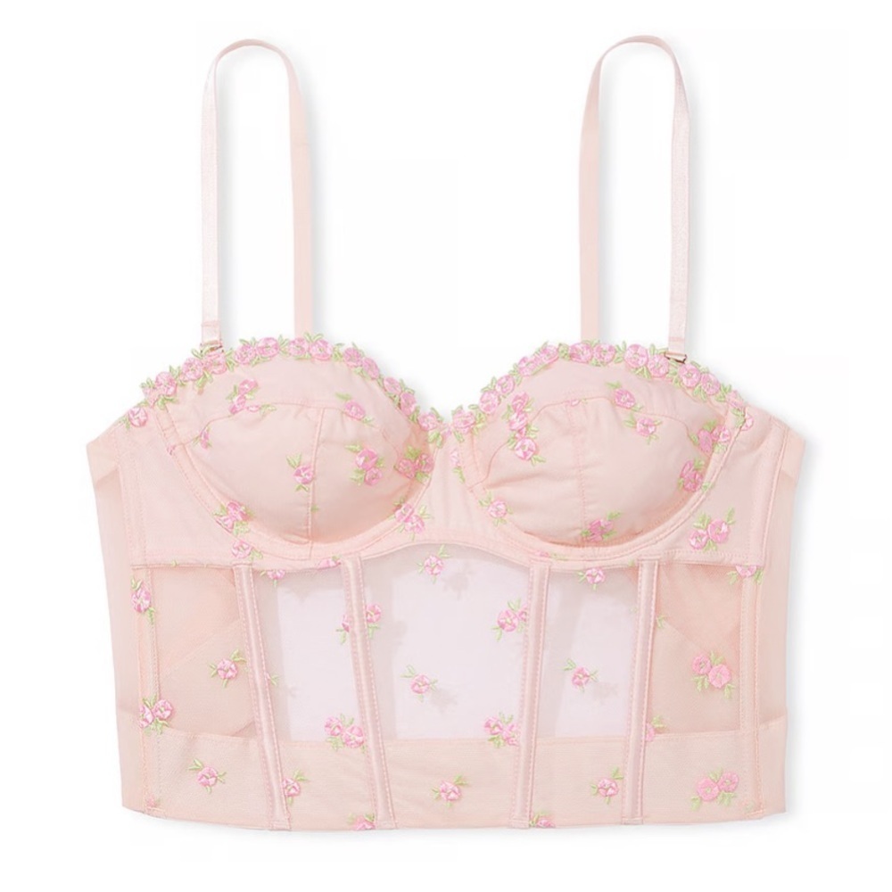 New! Victorias Secret Rosebud Embroidery Strapless Plunge Corset Top 4526